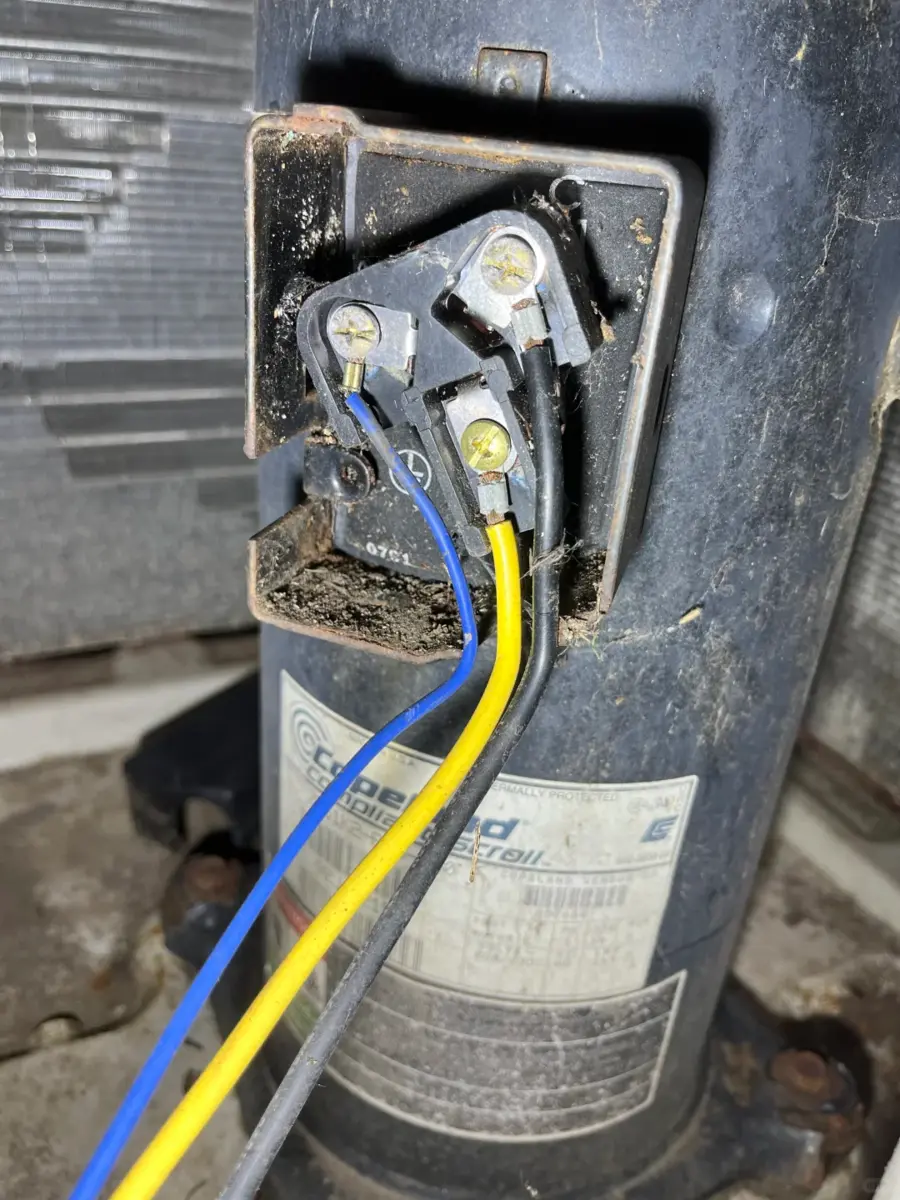 Compressor terminal connections and coloured wiring