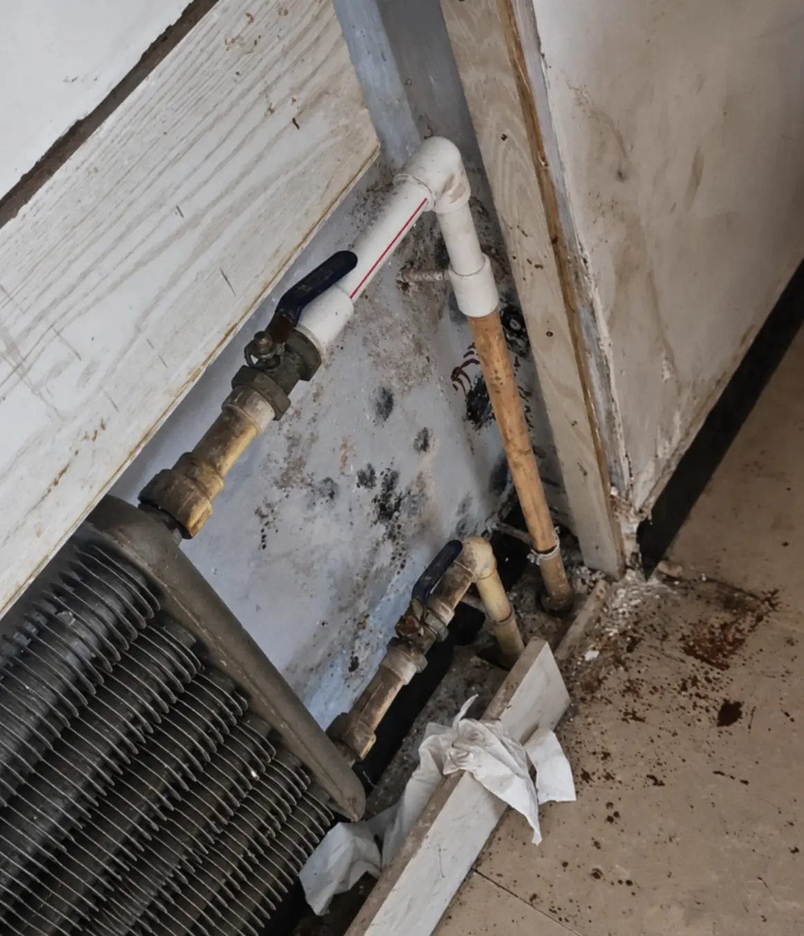 Vertical pipework positioned beside building equipment
